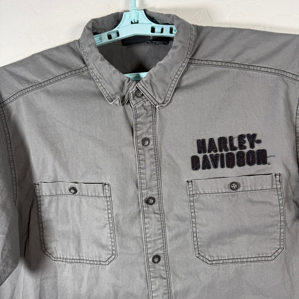Harley-Davidson Shirt Mens 2XL Gray Eagle Graphic Short Sleeve Biker Moto Button - Picture 4 of 9